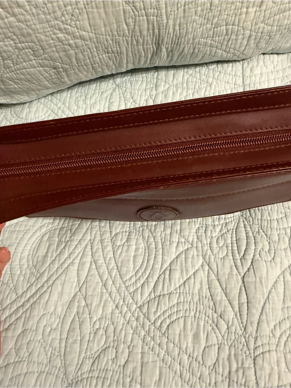 Vintage Cartier Burgundy Leather Clutch with Gold Corner Accents